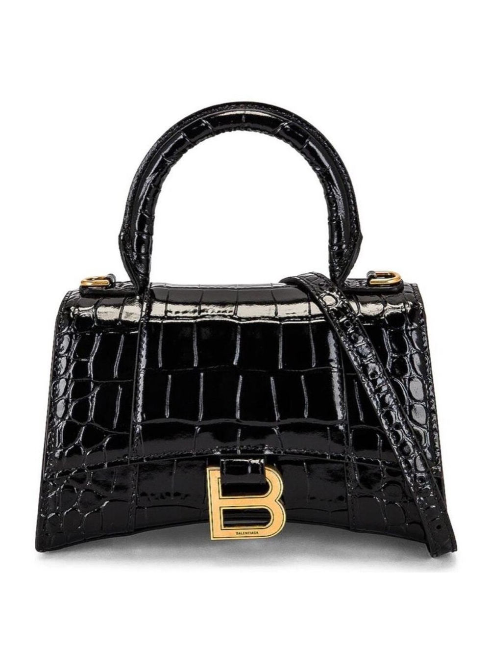BALENCIAGA Hourglass XS crocodile effect leather top handle crossbody bag